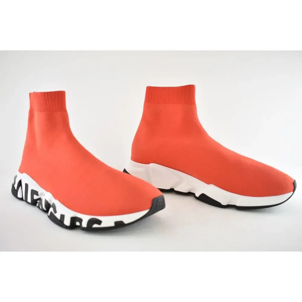 Balenciaga Speed LT Graffiti Sock Red Black White Logo High Top Sneaker 42 9 - Picture 2 of 7
